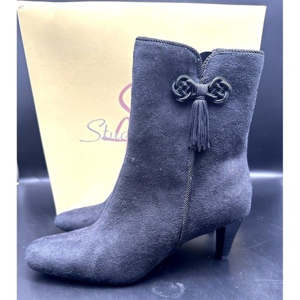 Studio‎ Works Boots Womens Sz 6 Gable Ankle High Heel Black Faux Leather JS
